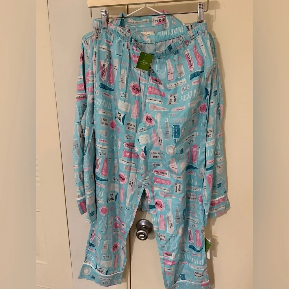 Kate Spade Aqua and Pink Print Pajama Top
